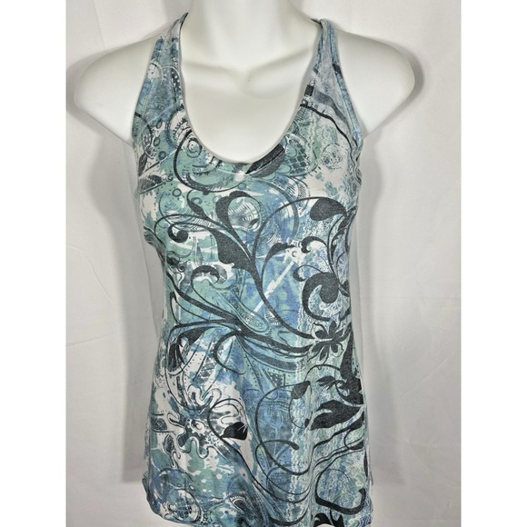 Womens Y2K Blue Floral Halter Lace Fitted Tank Size M Fairy Grunge Preppy Layer - Picture 3 of 9